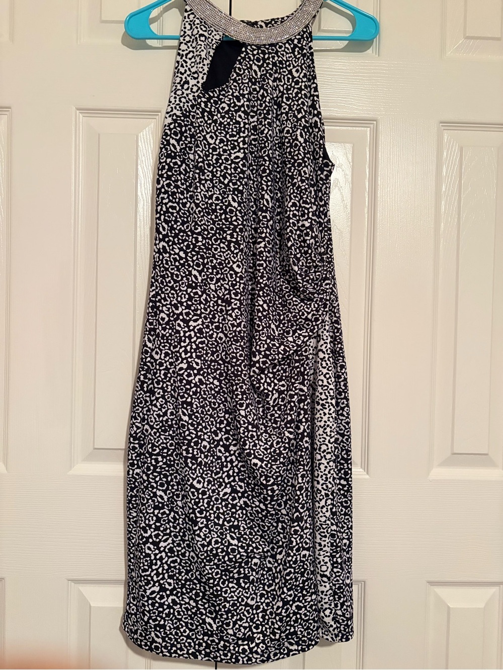MSK Black and White Leopard Print knee length cocktail dress